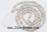 GMN5119 Hand-knotted 8mm, 10mm matte white crazy agate 108 beads mala necklace with pendant