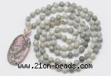 GMN5167 Hand-knotted 8mm, 10mm artistic jasper 108 beads mala necklace with pendant