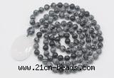 GMN5174 Hand-knotted 8mm, 10mm snowflake obsidian 108 beads mala necklace with pendant