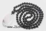 GMN5175 Hand-knotted 8mm, 10mm black obsidian 108 beads mala necklace with pendant