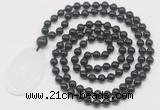 GMN5176 Hand-knotted 8mm, 10mm black tourmaline 108 beads mala necklace with pendant