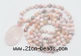 GMN5186 Hand-knotted 8mm, 10mm natural pink opal 108 beads mala necklace with pendant