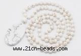 GMN5187 Hand-knotted 8mm, 10mm white howlite 108 beads mala necklace with pendant