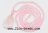 GMN5197 Hand-knotted 8mm, 10mm rose quartz 108 beads mala necklace with pendant