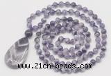 GMN5199 Hand-knotted 8mm, 10mm dogtooth amethyst 108 beads mala necklace with pendant