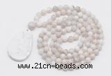 GMN5207 Hand-knotted 8mm, 10mm white crazy agate 108 beads mala necklace with pendant