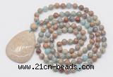 GMN5228 Hand-knotted 8mm, 10mm serpentine jasper 108 beads mala necklace with pendant