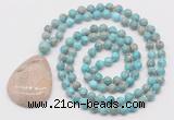 GMN5229 Hand-knotted 8mm, 10mm sea sediment jasper 108 beads mala necklace with pendant