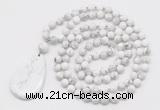 GMN5241 Hand-knotted 8mm, 10mm white howlite 108 beads mala necklace with pendant
