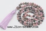 GMN5602 Hand-knotted 6mm matte rhodonite 108 beads mala necklaces with tassel