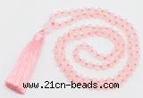 GMN5605 Hand-knotted 6mm matte rose quartz 108 beads mala necklaces with tassel