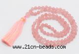 GMN5606 Hand-knotted 6mm matte cherry quartz 108 beads mala necklaces with tassel