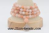 GMN5803 Hand-knotted 6mm matter pink aventurine 108 beads mala necklaces with charm