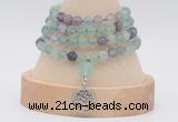 GMN5810 Hand-knotted 6mm matter fluorite 108 beads mala necklaces with charm