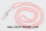 GMN5900 Hand-knotted 6mm matte rose quartz 108 beads mala necklaces with pendant