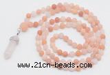 GMN5905 Hand-knotted 6mm matte pink aventurine 108 beads mala necklaces with pendant