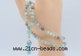 GMN5910 Hand-knotted 6mm matte amazonite 108 beads mala necklaces with pendant