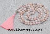 GMN602 Hand-knotted 8mm, 10mm natural pink opal 108 beads mala necklaces with tassel