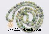 GMN6029 Knotted 8mm, 10mm Australia chrysoprase 108 beads mala necklace with charm