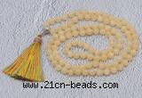 GMN603 Hand-knotted 8mm, 10mm honey jade 108 beads mala necklaces with tassel