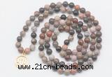 GMN6030 Knotted 8mm, 10mm wooden jasper 108 beads mala necklace with charm