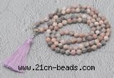 GMN605 Hand-knotted 8mm, 10mm pink zebra jasper 108 beads mala necklaces with tassel