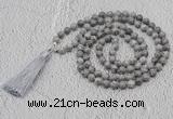 GMN608 Hand-knotted 8mm, 10mm grey picture jasper 108 beads mala necklaces with tassel