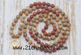 GMN6160 Knotted 8mm, 10mm picture jasper & red jasper 108 beads mala necklace with charm