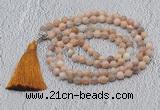 GMN629 Hand-knotted 8mm, 10mm sunstone 108 beads mala necklaces with tassel