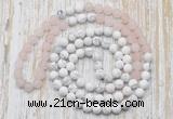 GMN6403 Hand-knotted 8mm, 10mm rose quartz & white howlite 108 beads mala necklaces