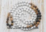 GMN6408 Hand-knotted 8mm, 10mm matte white howlite & mixed gemstone 108 beads mala necklaces