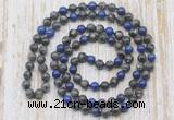 GMN6412 Hand-knotted 8mm, 10mm black labradorite & lapis lazuli 108 beads mala necklaces