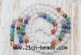 GMN6419 Hand-knotted 7 Chakra 8mm, 10mm white jade 108 beads mala necklaces