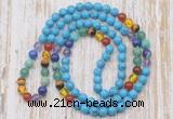 GMN6440 Hand-knotted 7 Chakra 8mm, 10mm turquoise 108 beads mala necklaces