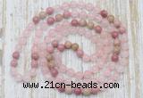 GMN6451 Hand-knotted 8mm, 10mm rose quartz & pink wooden jasper 108 beads mala necklaces