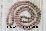 GMN6461 Hand-knotted 8mm, 10mm unakite & pink wooden jasper 108 beads mala necklaces