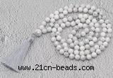 GMN656 Hand-knotted 8mm, 10mm white howlite 108 beads mala necklaces with tassel