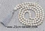 GMN660 Hand-knotted 8mm, 10mm white howlite 108 beads mala necklaces with tassel