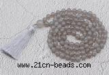 GMN664 Hand-knotted 8mm, 10mm grey agate 108 beads mala necklaces with tassel