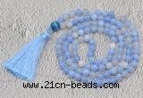 GMN670 Hand-knotted 8mm, 10mm blue banded agate 108 beads mala necklaces with tassel