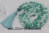 GMN672 Hand-knotted 8mm, 10mm green banded agate 108 beads mala necklaces with tassel