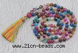 GMN675 Hand-knotted 8mm, 10mm colorfull banded agate 108 beads mala necklaces with tassel