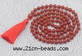 GMN679 Hand-knotted 8mm, 10mm red agate 108 beads mala necklaces with tassel