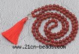 GMN680 Hand-knotted 8mm, 10mm red agate 108 beads mala necklaces with tassel