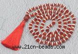 GMN687 Hand-knotted 8mm, 10mm red Tibetan agate 108 beads mala necklaces with tassel