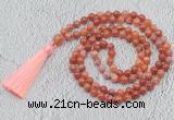 GMN694 Hand-knotted 8mm, 10mm fire agate 108 beads mala necklaces with tassel