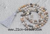 GMN698 Hand-knotted 8mm, 10mm bamboo leaf agate 108 beads mala necklaces with tassel