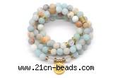 GMN7005 8mm matte amazonite & white crystal 108 mala beads wrap bracelet necklace