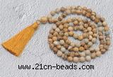 GMN707 Hand-knotted 8mm, 10mm picture jasper 108 beads mala necklaces with tassel