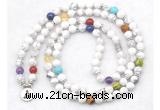 GMN7071 7 Chakra 8mm white howlite 108 mala beads wrap bracelet necklaces